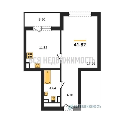 1-комнатная квартира, 41.82кв.м - изображение