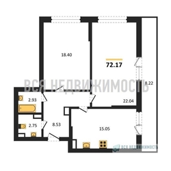 2-комнатная квартира, 72.17кв.м 2-комнатная квартира, 72.17кв.м - изображение 1