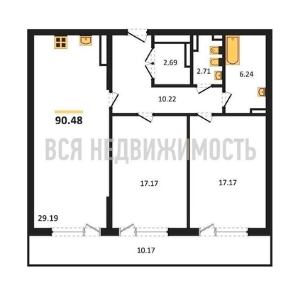 2-комнатная квартира, 90.48кв.м - изображение
