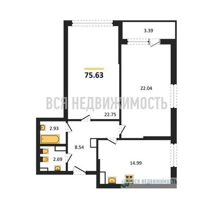 2-комнатная квартира, 75.63кв.м - изображение