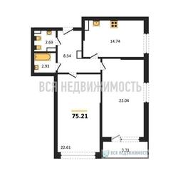 2-комнатная квартира, 75.21кв.м 2-комнатная квартира, 75.21кв.м - изображение 1