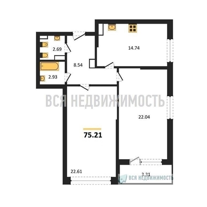 2-комнатная квартира, 75.21кв.м - изображение