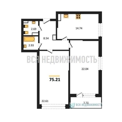 2-комнатная квартира, 75.21кв.м - изображение 1