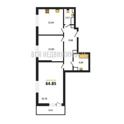 2-комнатная квартира, 64.85кв.м - изображение