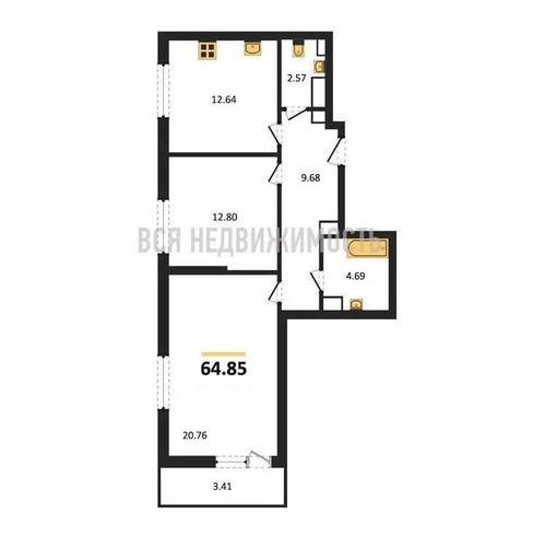 2-комнатная квартира, 64.85кв.м - изображение 0