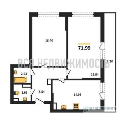 2-комнатная квартира, 71.99кв.м - изображение