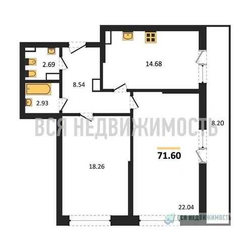 2-комнатная квартира, 71.6кв.м - изображение 0
