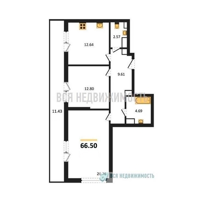 2-комнатная квартира, 66.5кв.м - изображение