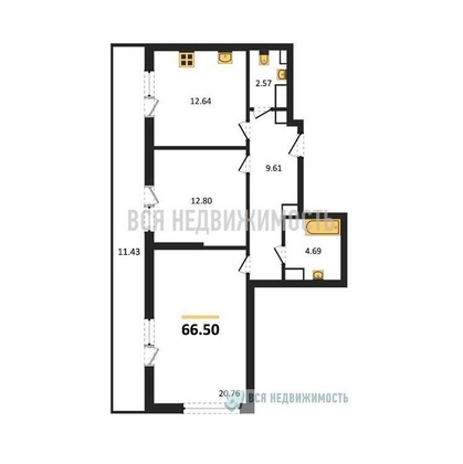 2-комнатная квартира, 66.5кв.м - изображение