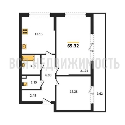 2-комнатная квартира, 65.32кв.м - изображение