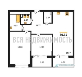 2-комнатная квартира, 80.35кв.м 2-комнатная квартира, 80.35кв.м - изображение 1