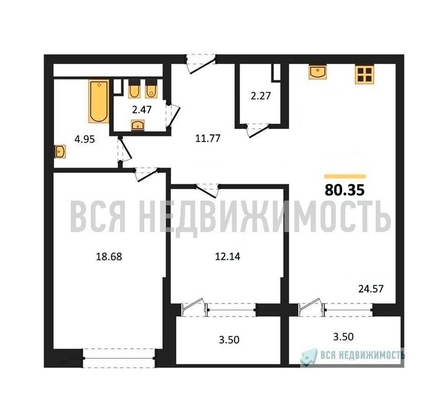 2-комнатная квартира, 80.35кв.м - изображение