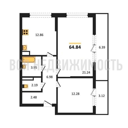 2-комнатная квартира, 64.84кв.м - изображение