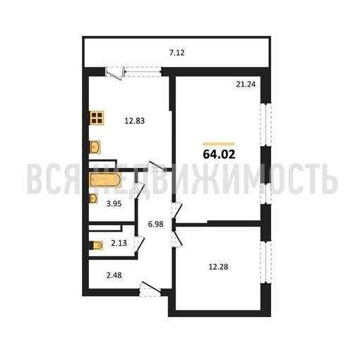 2-комнатная квартира, 64.02кв.м - изображение 0