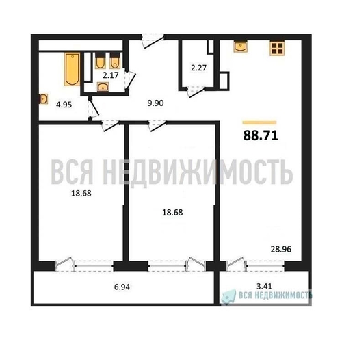 2-комнатная квартира, 88.71кв.м - изображение 0