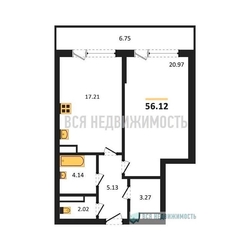 1-комнатная квартира, 56.12кв.м - изображение 1