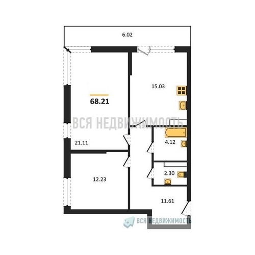 2-комнатная квартира, 68.21кв.м - изображение 0