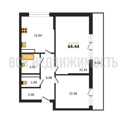 2-комнатная квартира, 64.44кв.м - изображение