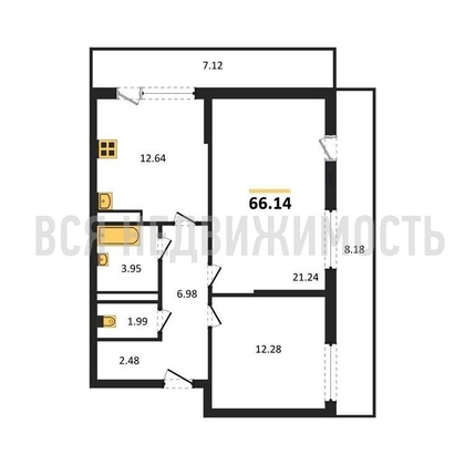 2-комнатная квартира, 66.14кв.м - изображение