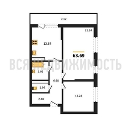 2-комнатная квартира, 63.69кв.м - изображение 1