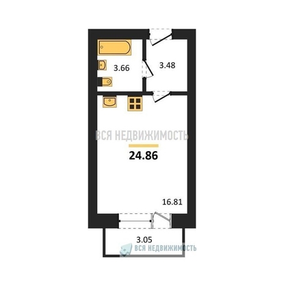 квартира-студия, 24,86кв.м. - изображение