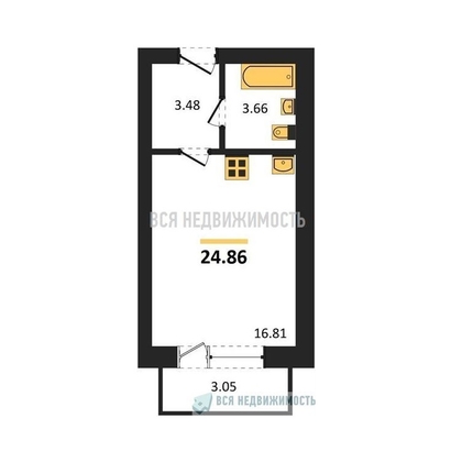 квартира-студия, 24,86кв.м. - изображение
