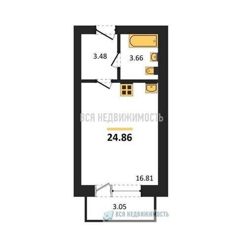 квартира-студия, 24,86кв.м. - изображение 0