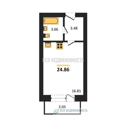 квартира-студия, 24,86кв.м. - изображение
