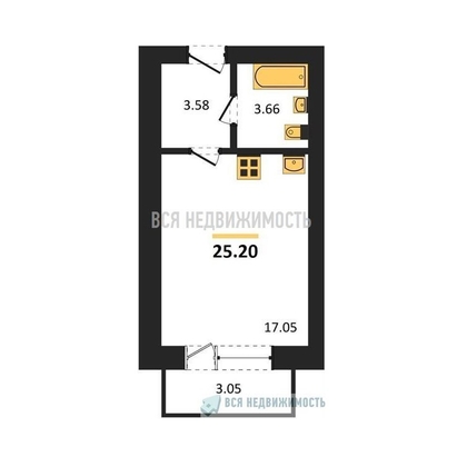квартира-студия, 25,2кв.м. - изображение