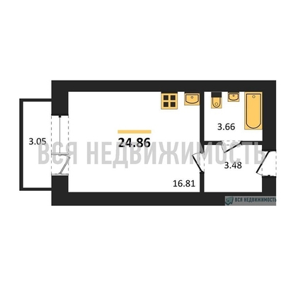 квартира-студия, 24,86кв.м. - изображение