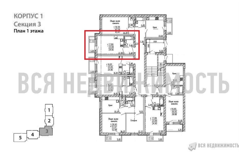 квартира-студия, 24,9кв.м. - изображение 1