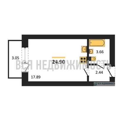 квартира-студия, 24,9кв.м. - изображение