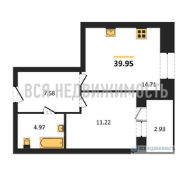 1-комнатная квартира, 39.95кв.м 1-комнатная квартира, 39.95кв.м - изображение 1