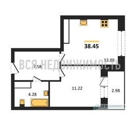 1-комнатная квартира, 38.45кв.м 1-комнатная квартира, 38.45кв.м - изображение 1