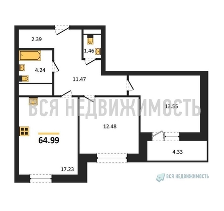 2-комнатная квартира, 64.99кв.м - изображение