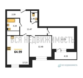 2-комнатная квартира, 64.99кв.м - изображение 1