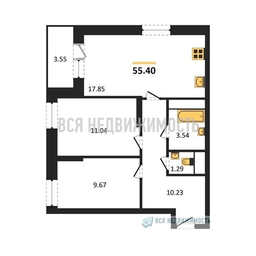 2-комнатная квартира, 55.4кв.м - изображение 0