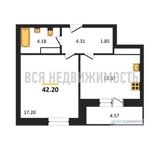 1-комнатная квартира, 42.2кв.м - изображение 0