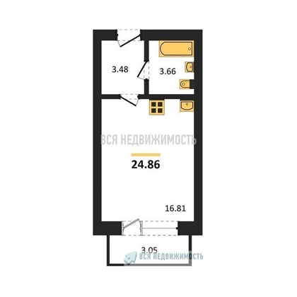 квартира-студия, 24,86кв.м. - изображение