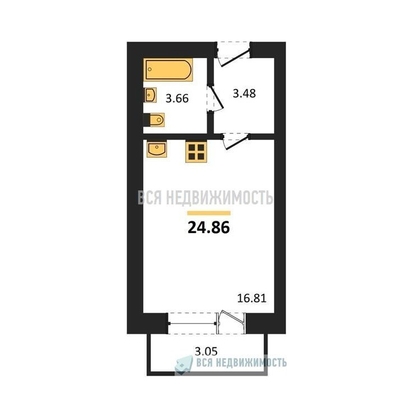 квартира-студия, 24,86кв.м. - изображение