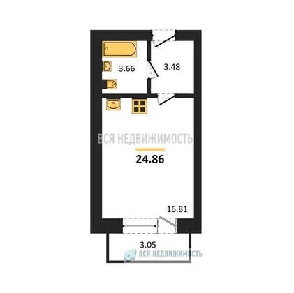 квартира-студия, 24,86кв.м. - изображение