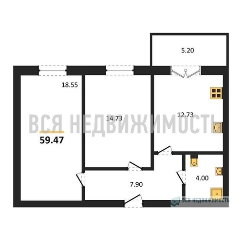 2-комнатная квартира, 59.47кв.м - изображение 0