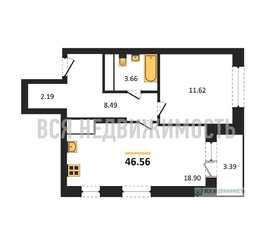 1-комнатная квартира, 46.56кв.м - изображение 1