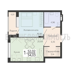 1-комнатная квартира, 54.03кв.м - изображение 1