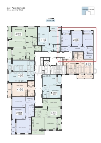 2-комнатная квартира, 68.14кв.м - изображение 1
