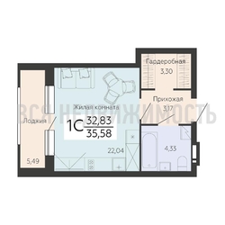 квартира-студия, 35,58кв.м. - изображение 1