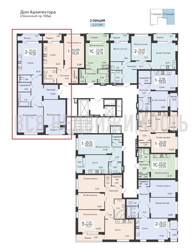 2-комнатная квартира, 74.28кв.м - изображение 1