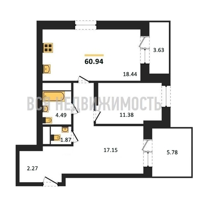 2-комнатная квартира, 59.29кв.м - изображение