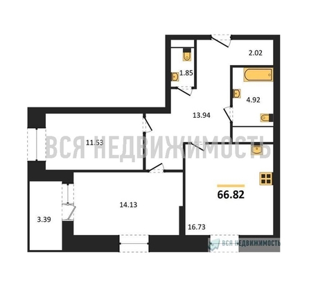 2-комнатная квартира, 66.82кв.м - изображение