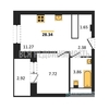 1-комнатная квартира, 28.34кв.м - изображение 1 1-комнатная квартира, 28.34кв.м - изображение 1